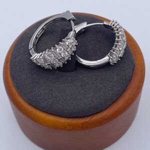 FZN Fusion Creation Sterling Silver CZ Pavé Leverback Hoop Earrings 925 Designer